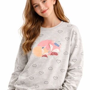 Cozy Gray Pajama Shirt with Fox Design